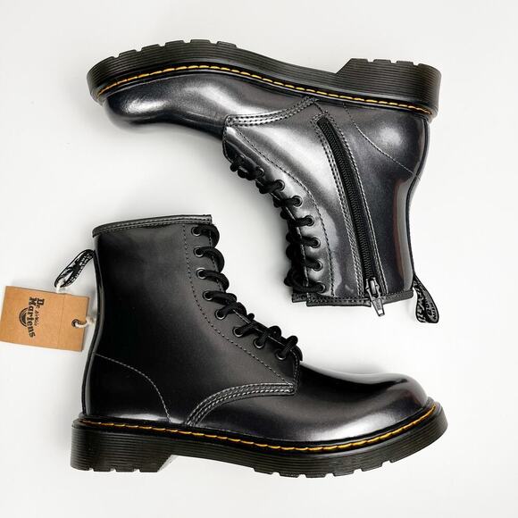 NWT Dr Martens 1460 Y Chrome Metallic Grey Leather Ankle Boots US 6 Docs Zip - Picture 5 of 8